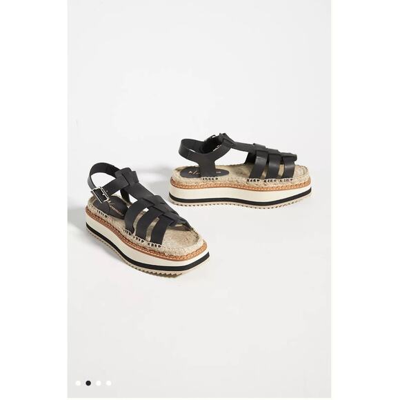 Anthropologie Sporty Platform Fisherman Espadrille Sandals Black NEW Size‎ 12 - Picture 1 of 7